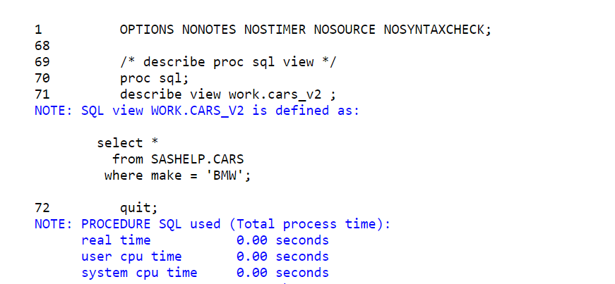 How To Describe SAS PROC SQL View