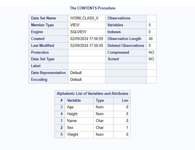 SAS View Descriptor Information