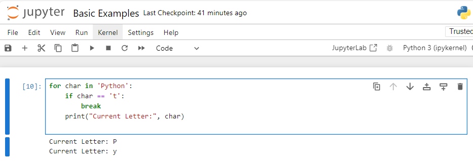 Breaking a Loop in a String - Python break statement