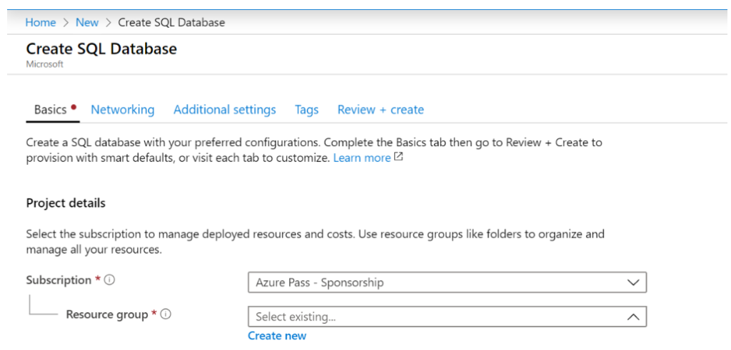 Create SQL database in Microsoft Azure