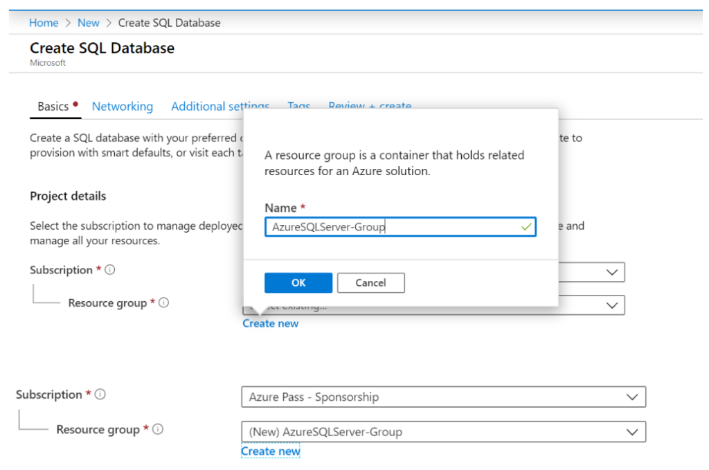 Create SQL database in Microsoft Azure step 2