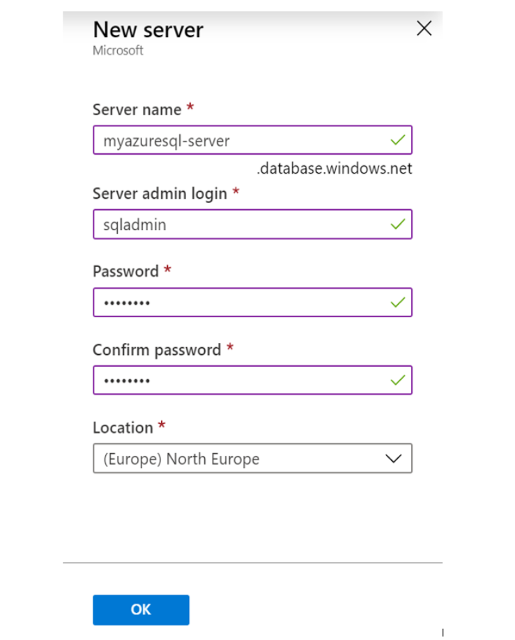 Create a new SQL database in Microsoft Azure