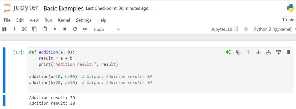 Python Function Keyword Arguments - adding two numbers