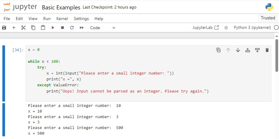 Python exception handling in loop