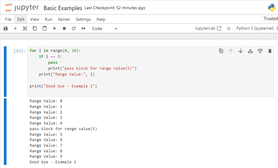 Python pass loop control statement