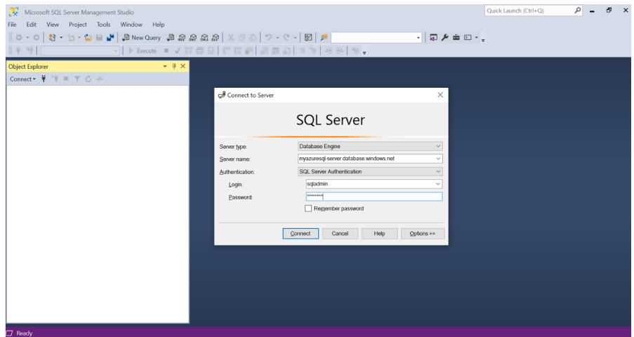 SQL Server Management Studio to connect MS Azure DB