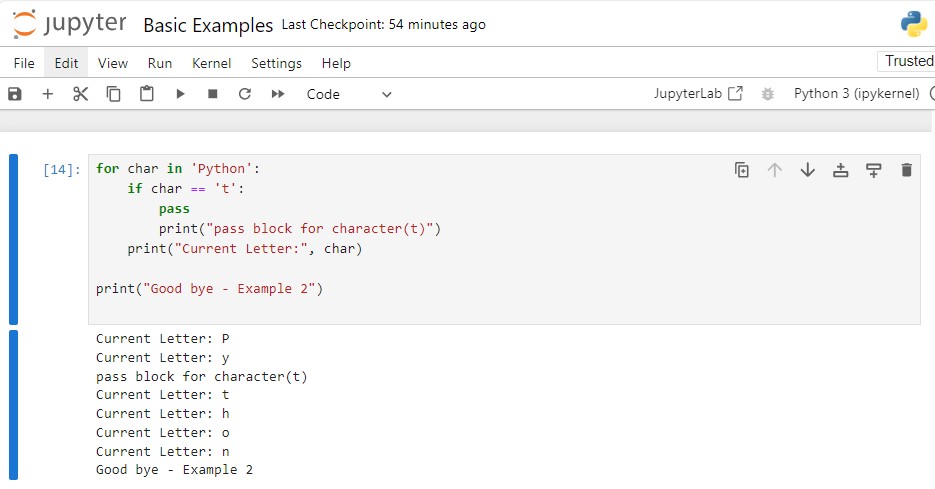 Skiping a Loop in a String - Python pass statement